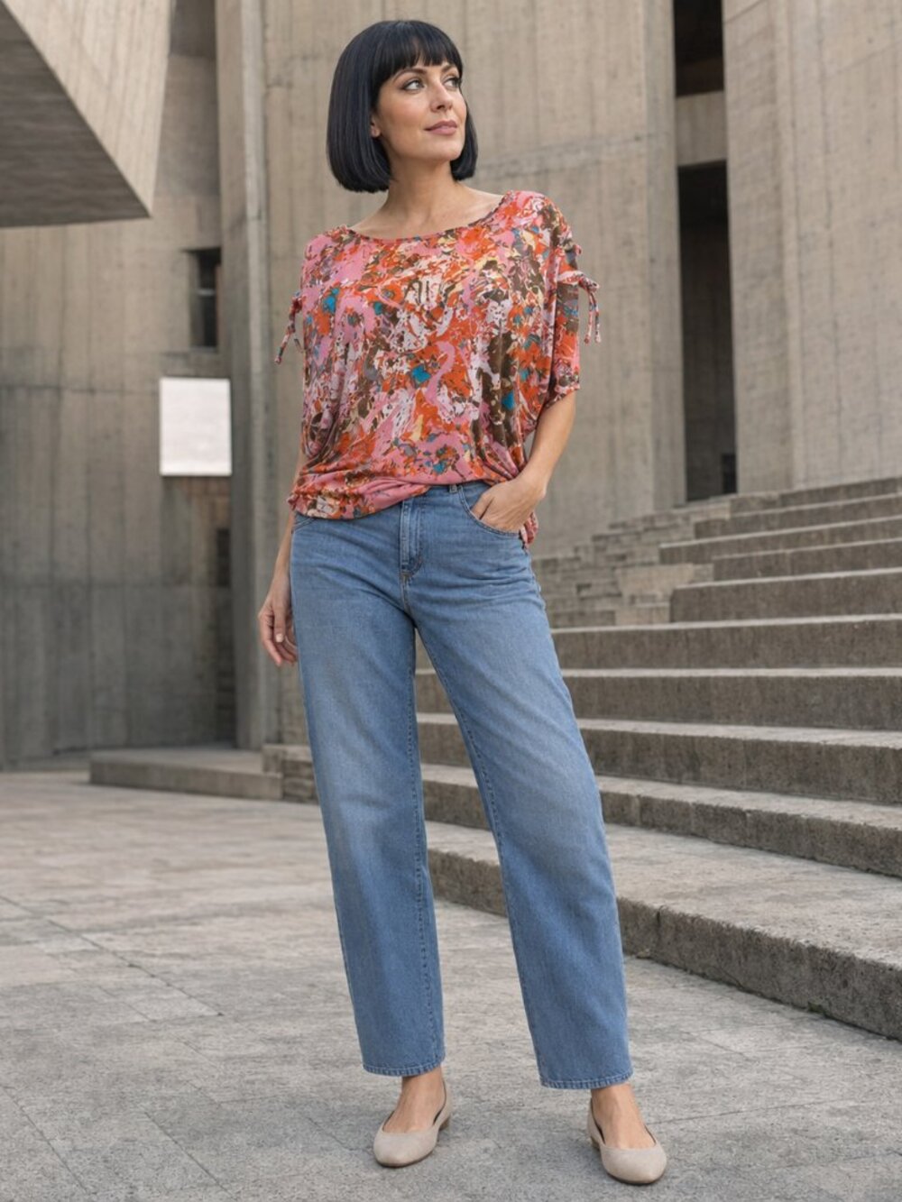 Derek Heart Multicolor Floral Abstract Dolman Blouse Large
